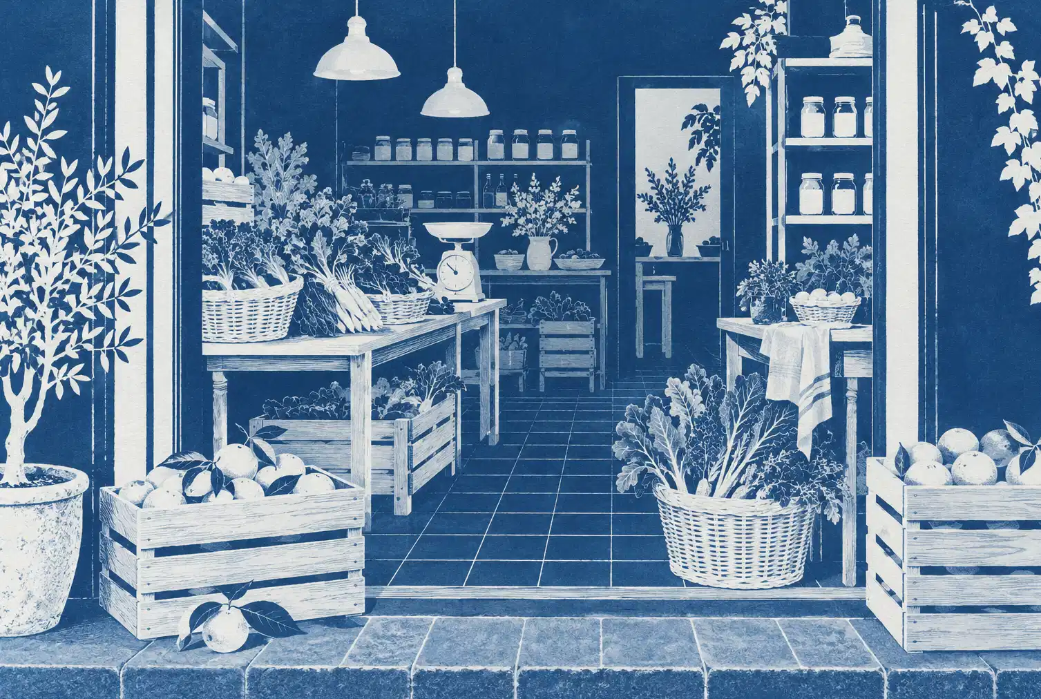 Illustration of specialty markets and their working space